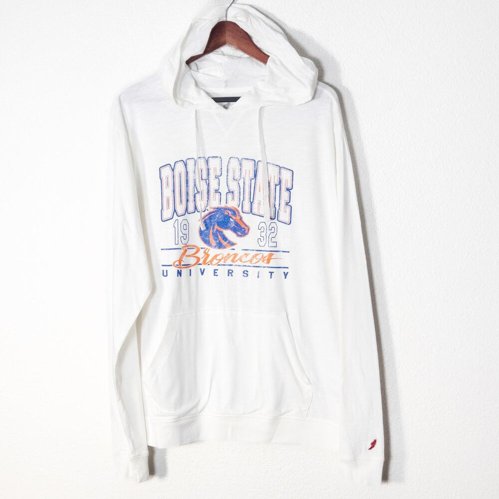 League 91 Boise State Hoodie Size L White Varsity Collegiate NWT
